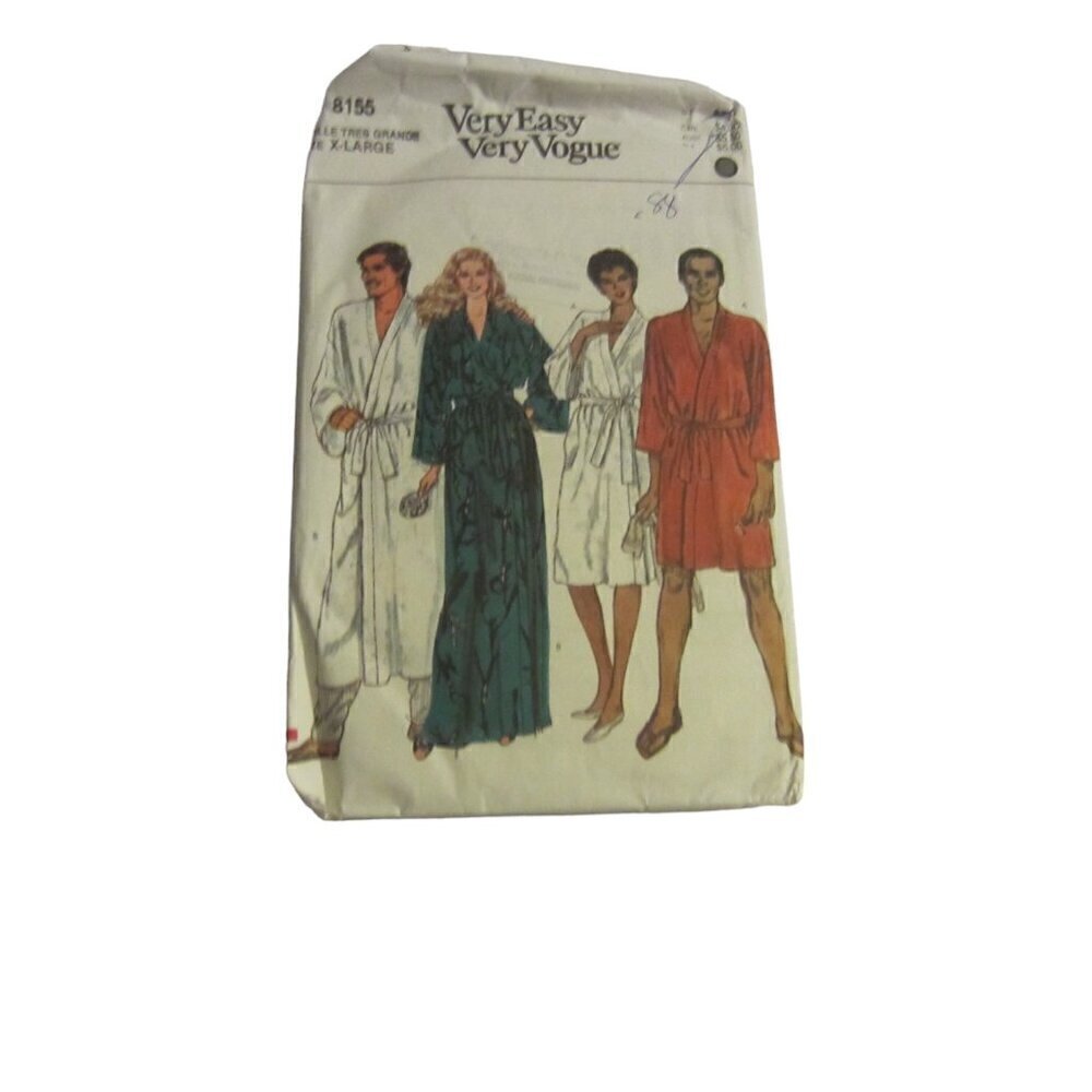 Very Easy Very Vogue Vintage Unisex Sewing Pattern 8155 Robe Size X-Large